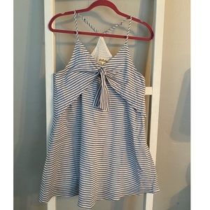 Blue & white stripe tie front dress